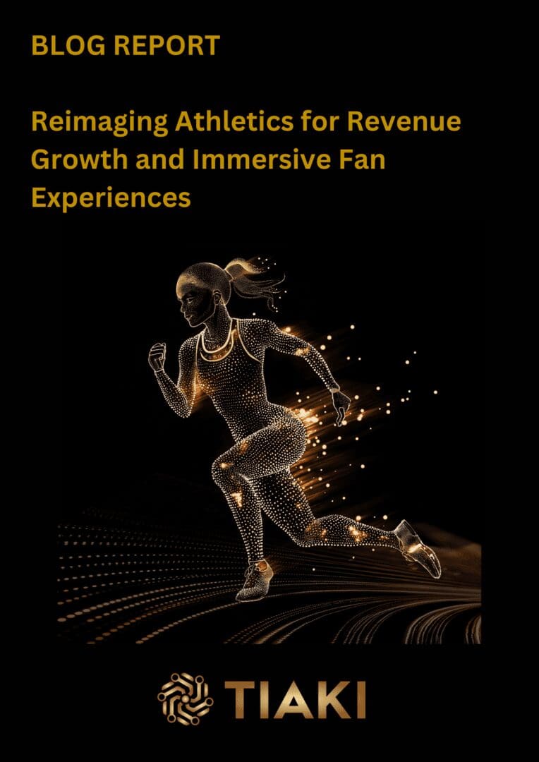Running athlete with glowing digital effects.